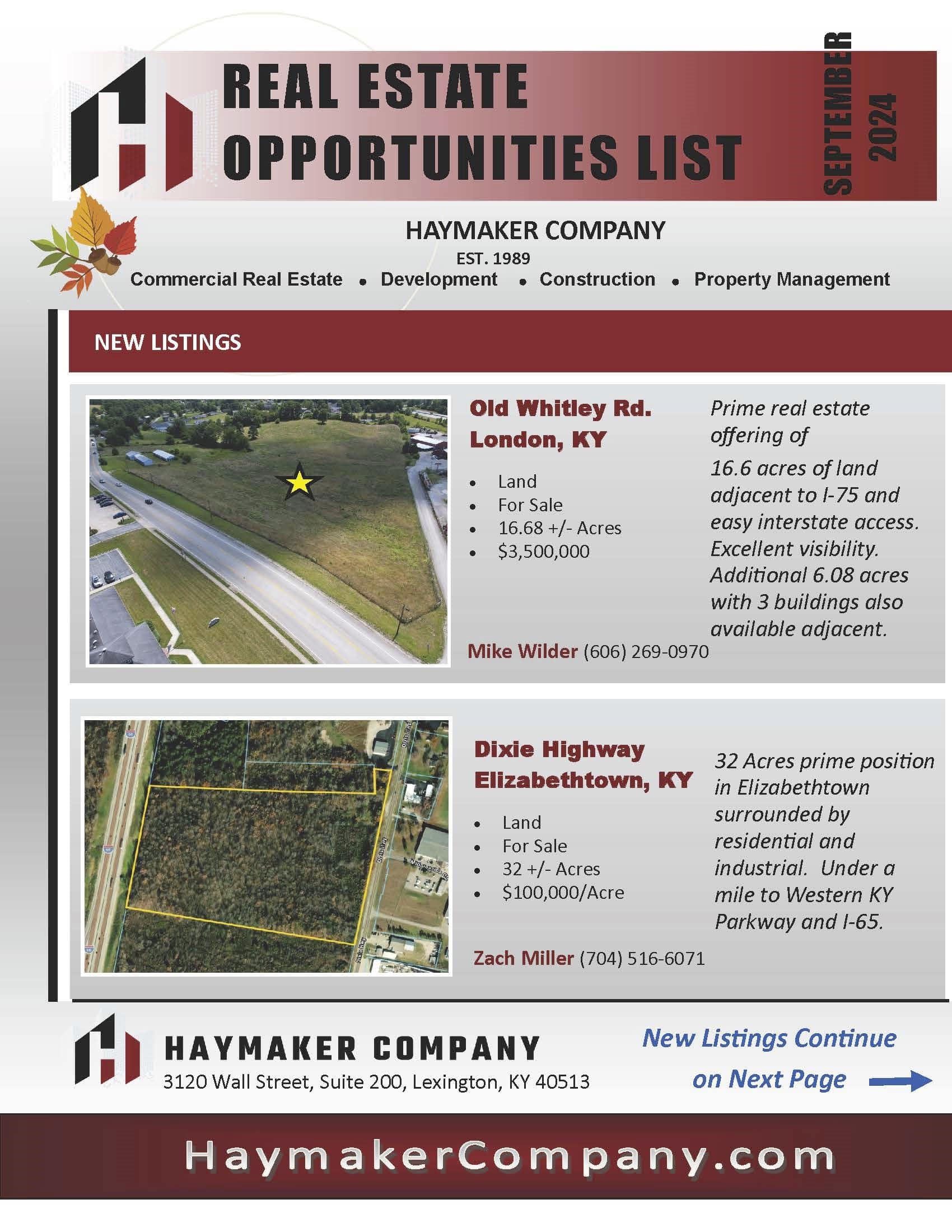 Haymaker Company Opportunities List- September 2024