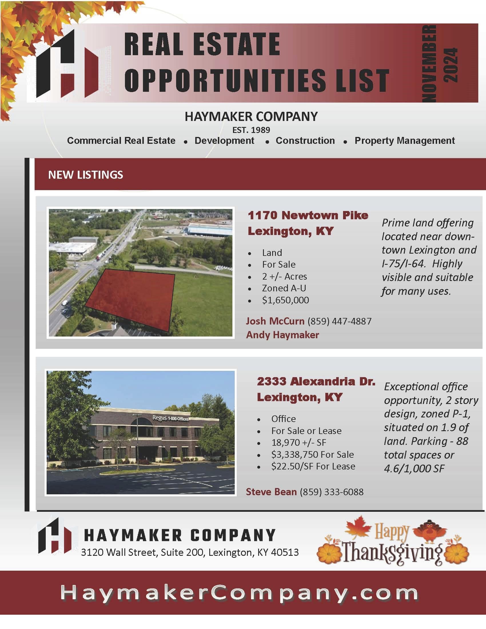 Haymaker Company Opportunities List- November 2024